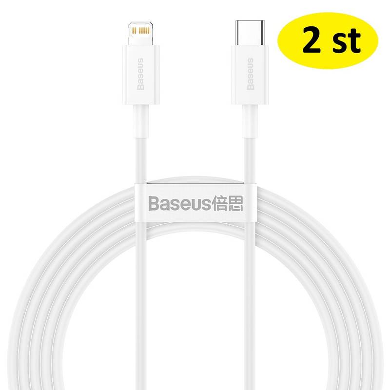 2 st super kvalitet 20W Baseus-kabel Superior PD USB-C - Lightning 2,0 m vit - Bild 1