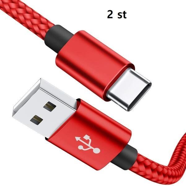 2 st 3 m top kvalitet  USB-C röd kabel - Bild 1