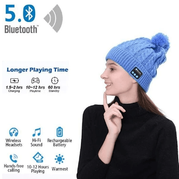 Bluetooth-mössa med tofs blå - Bild 1