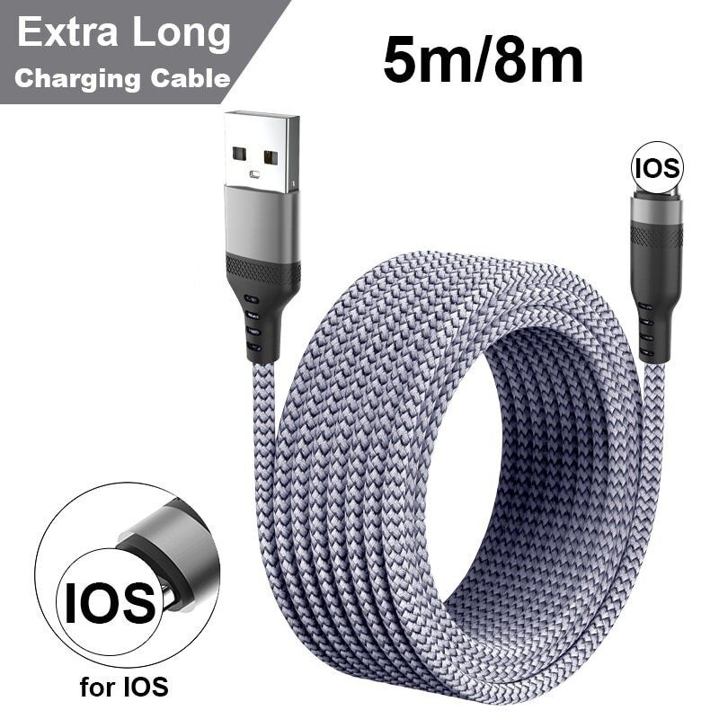 Extra lång  8M iphone kabel  grå - Bild 1