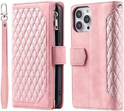 61O9n7RJC0L._AC_SX522_.jpg Long Lanyard läder fodral för iphone 14 pro max med 7 kortplatser rosa - Bild 1