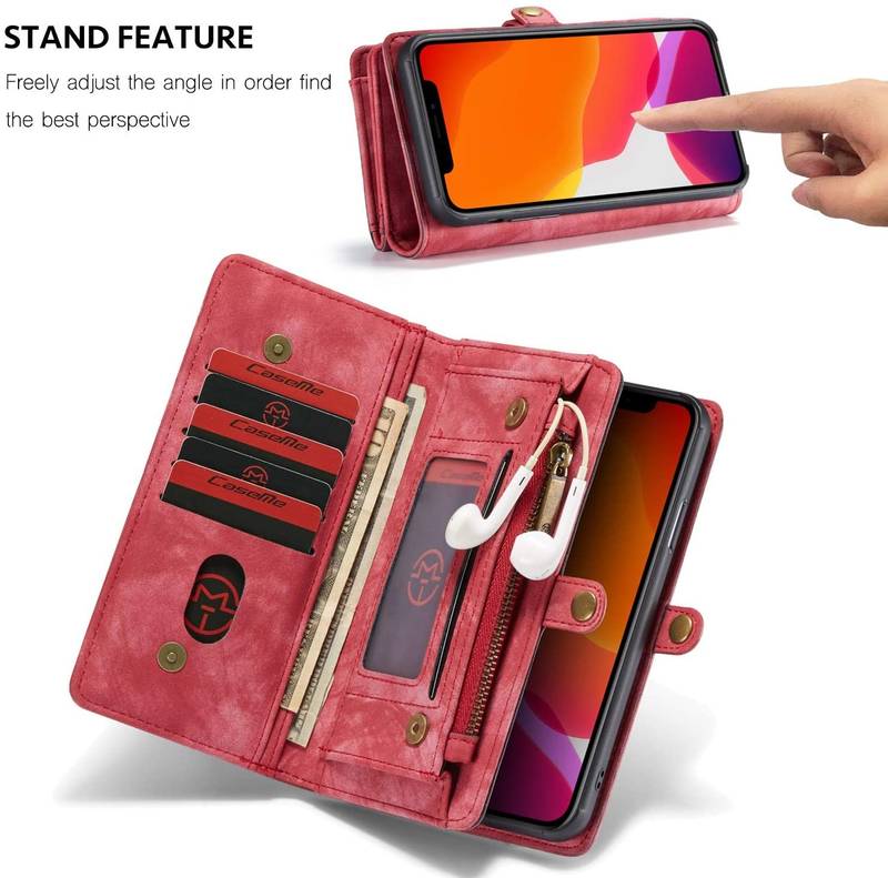 Läderfodral med dragkedja för iphone12 röd - Bild 1