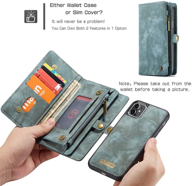 Läderfodral med dragkedja för iphone 12 grön - Bild 1