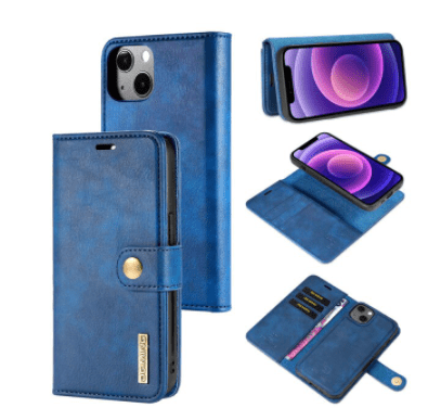 DG.MING Äkta Läder  för iPhone 13 mini blå - Bild 1