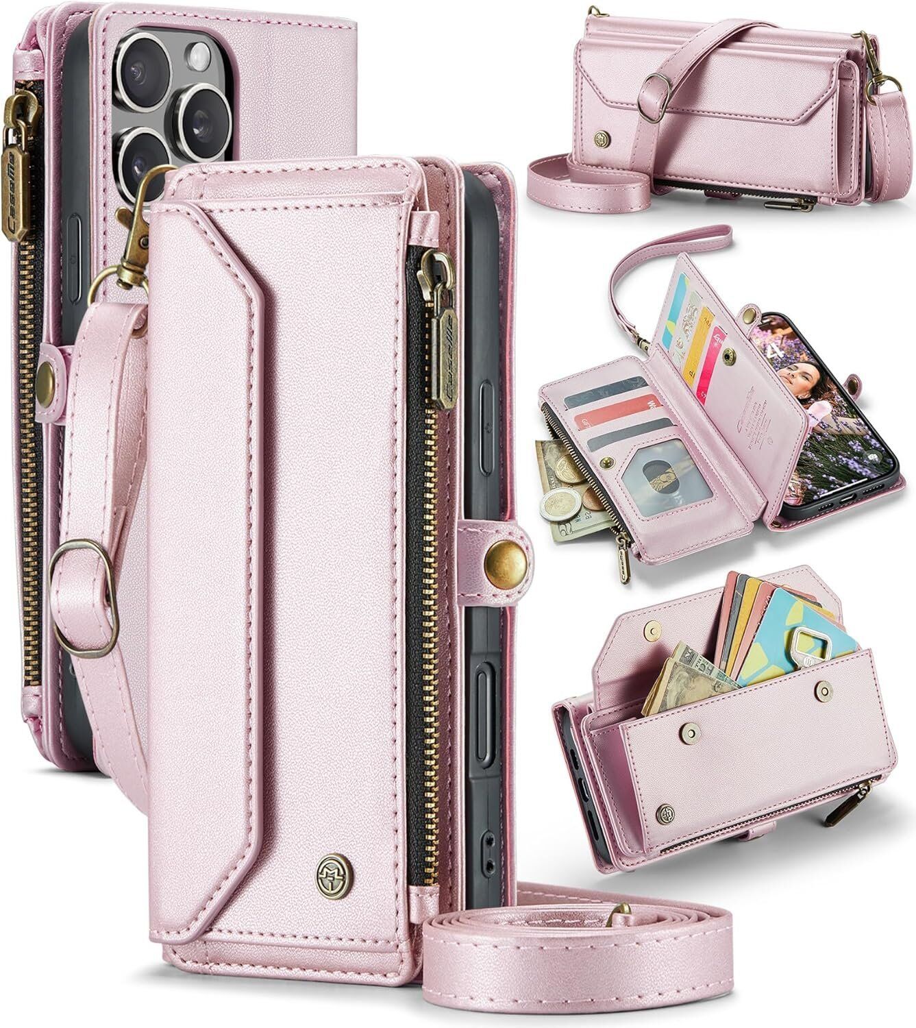 81gfH5rdUL._AC_SL1500_.jpg Caseme Plånbok med dragkedja iphone 16 pro rosa - Bild 1