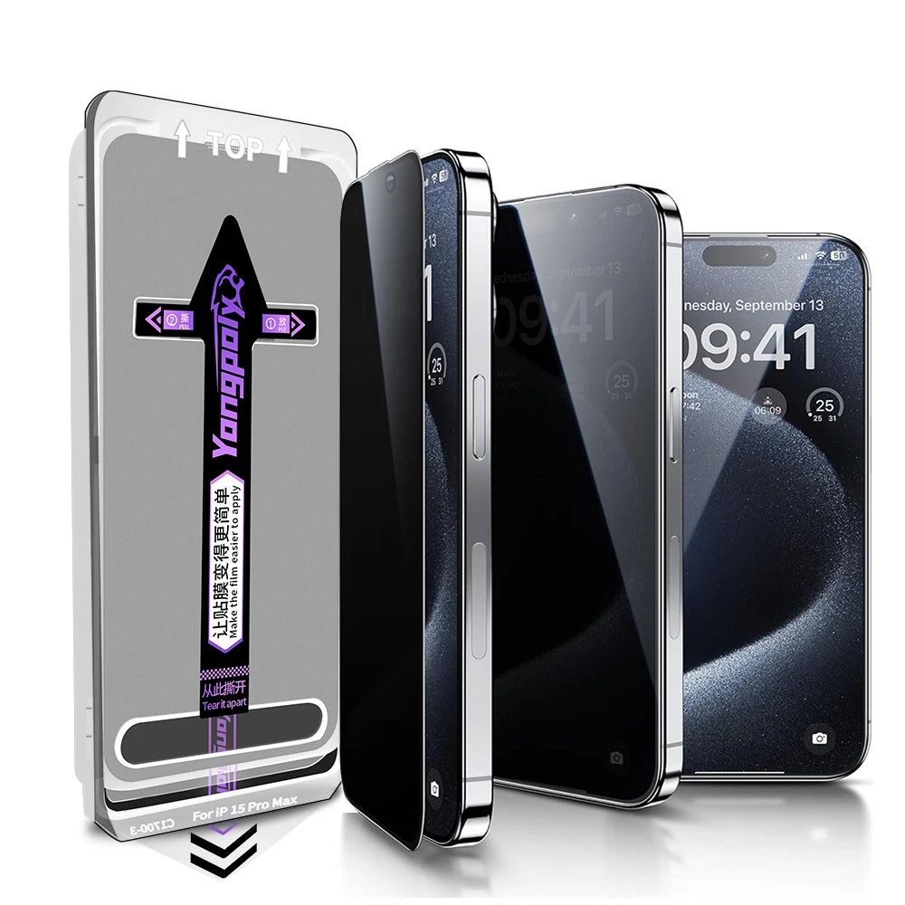 Anti-Spy-Privacy-Full-Cover-Tempered-Glass-Screen-Protector-For-iPhone-15-Pro-Max-14-Plus.webp Heltäckande Sekretess skärm för iPhone 15 plus med med lätt installationssats fack - Bild 1