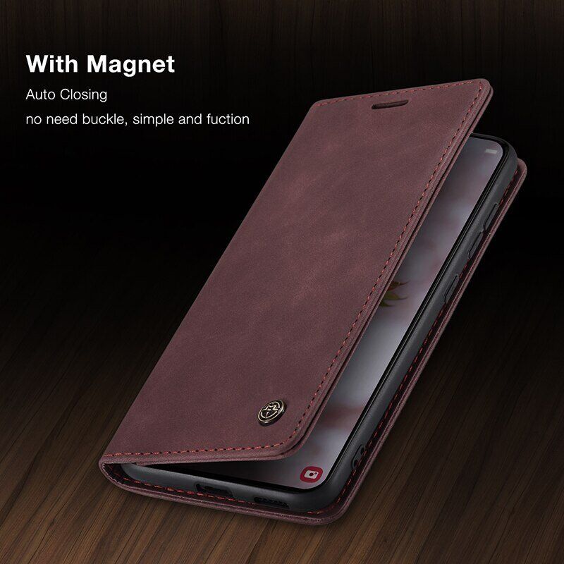 For-S8-S9-S10-Note10-New-Cover-Classic-Leather-Flip-Magnetic-Wallet-Phone-Bag-Cases-For-2-1.jpg läderfodral för Samsung S22 vinröd - Bild 1