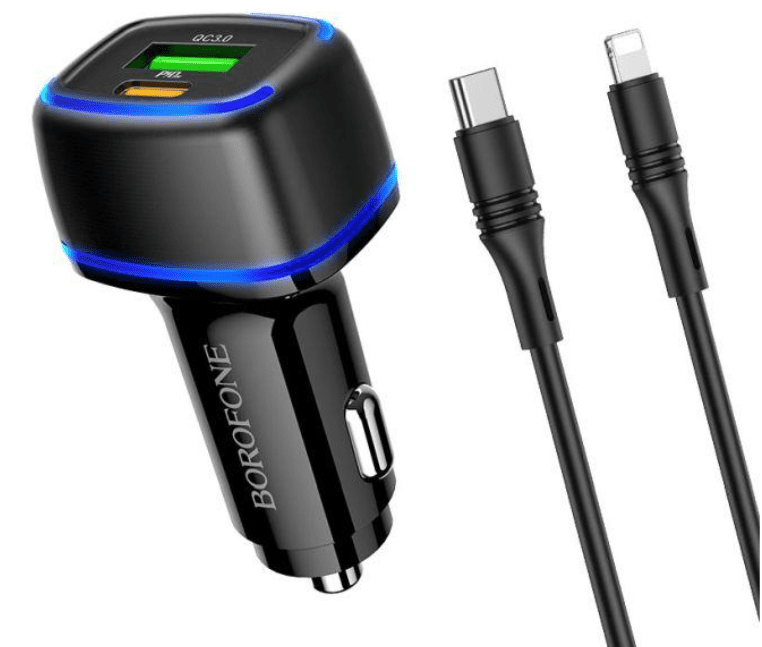 Snabb Billaddare med USB-C och USB-A portar, USB-C till USB-C kabel medföljer - svart - Maxlife 20W Car Charger - Bild 1