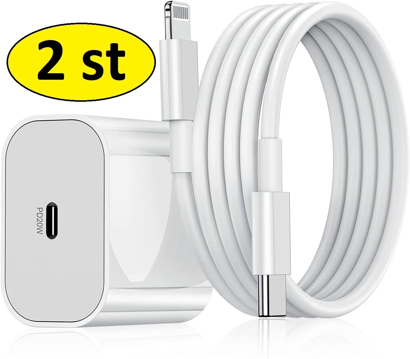 2 st snabbladdare för iphone11/12/13/14 med 2 m kabel - Bild 1